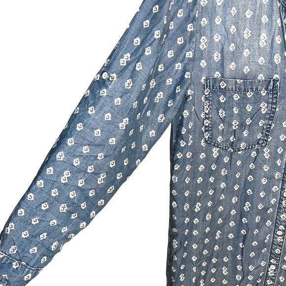 Cloth & Stone Anthropologie Chambray Print Button Down Tunic Shirt Dress Small - Picture 3 of 9
